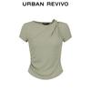 UR2026 Women's Ruched Twist Boat Neck Short Sleeve T-shirt
