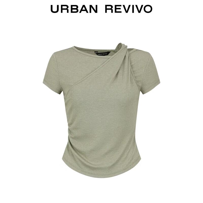 UR2026 Women's Ruched Twist Boat Neck Short Sleeve T-shirt