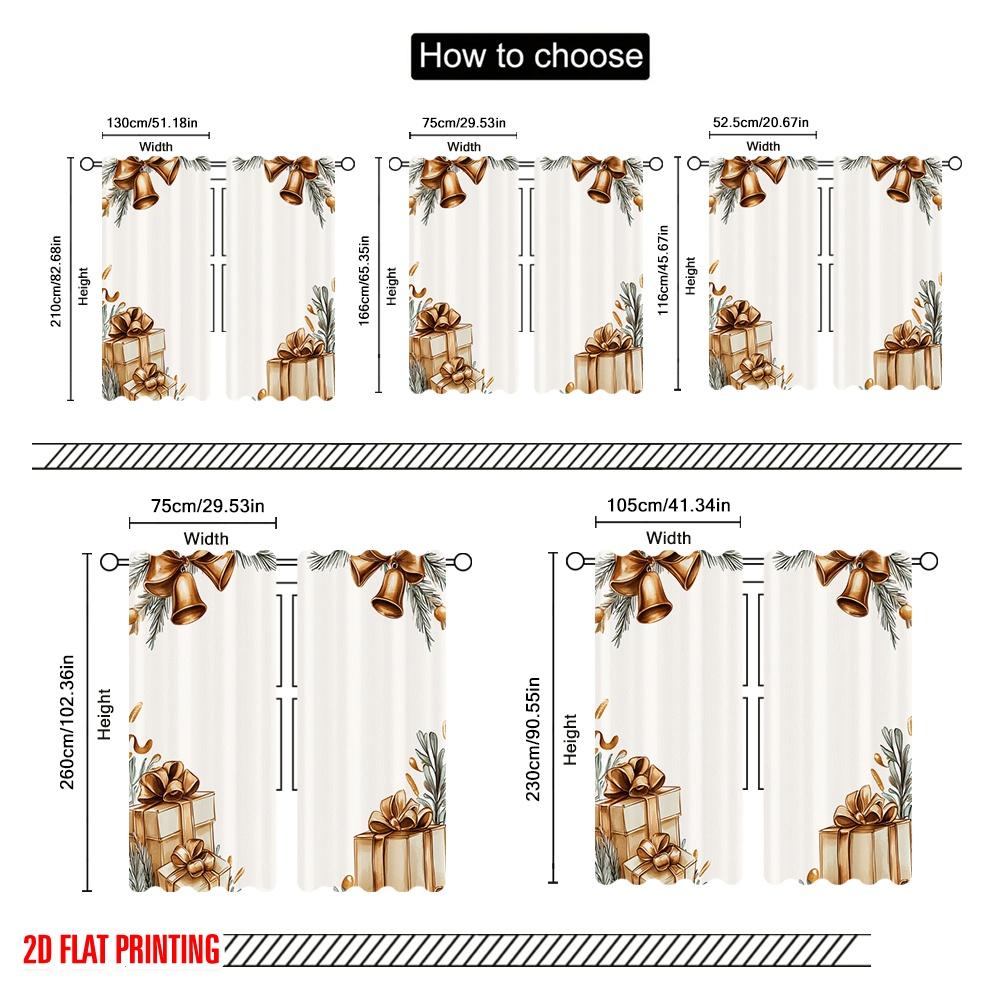 2pcs,2D Plane Printing Curtains Christmas Bells Gifts Versatile Fabric (without Rod) Home Decor Ldeal for Kitchen Living Room