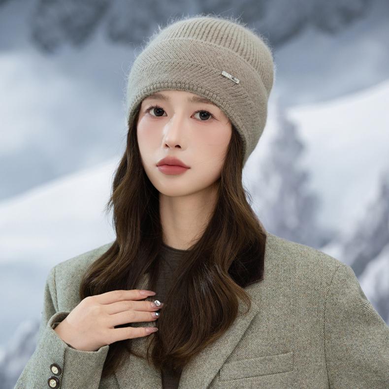 Women's Metal Velvet Rabbit Fur Hat Autumn and Winter Cold Warm Hat Fashion Casual Wool Hat