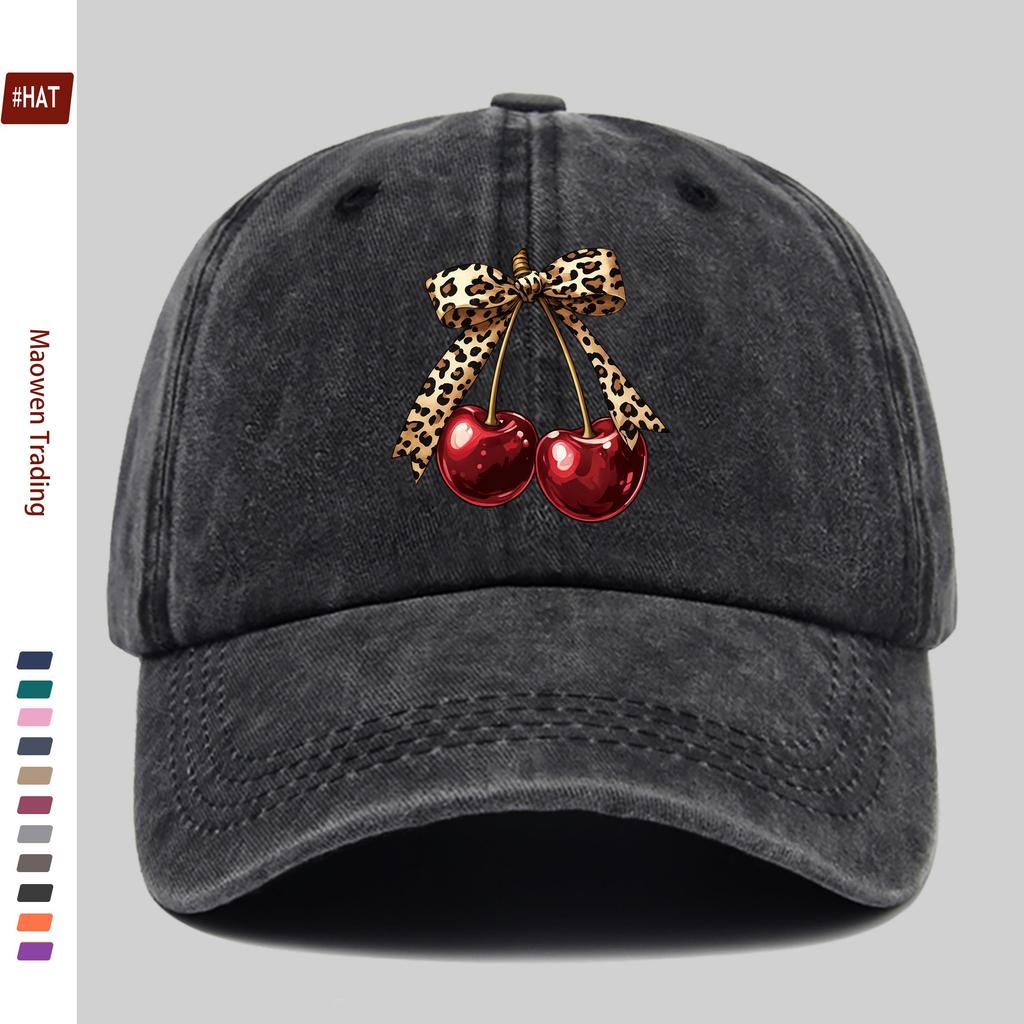 pc Cherry Leopard Print Bow Pattern Baseball Cap Cute Design Sun Hat Comfortable and Lightweight Trucker Decorative Hat with