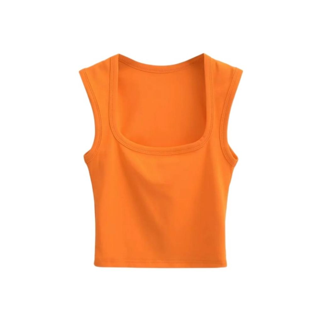 Women's Square Neck Sleeveless Crop Tank Top Slim Fit Solid Basic Camisole Shirt