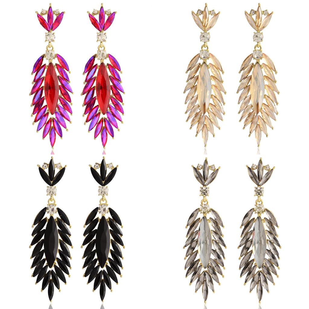Elegant Feather Drop Earrings With Crystal Waterfall For Formal Events Women