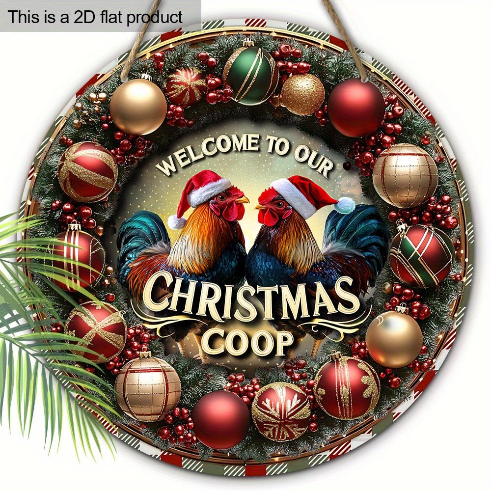 

Рождественская деревянная табличка с величественным петухом, таблички «Добро пожаловать в наш рождественский курятник» для декора на входную дверь, стену, идеальный рождественский подарок 20cm/7.87in