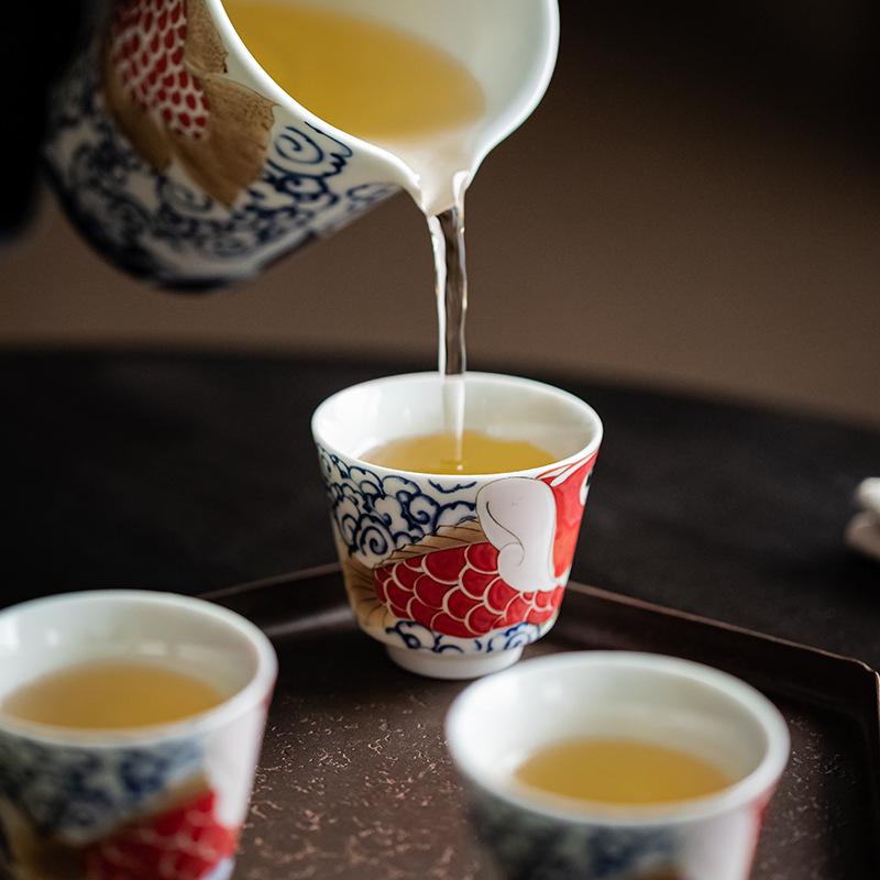 Chinese Style Ceramic Dragon Fish Tea Cup Household Small Cup Drinkware Kung Fu Teaware Master Single Cup Tea Set Accessories