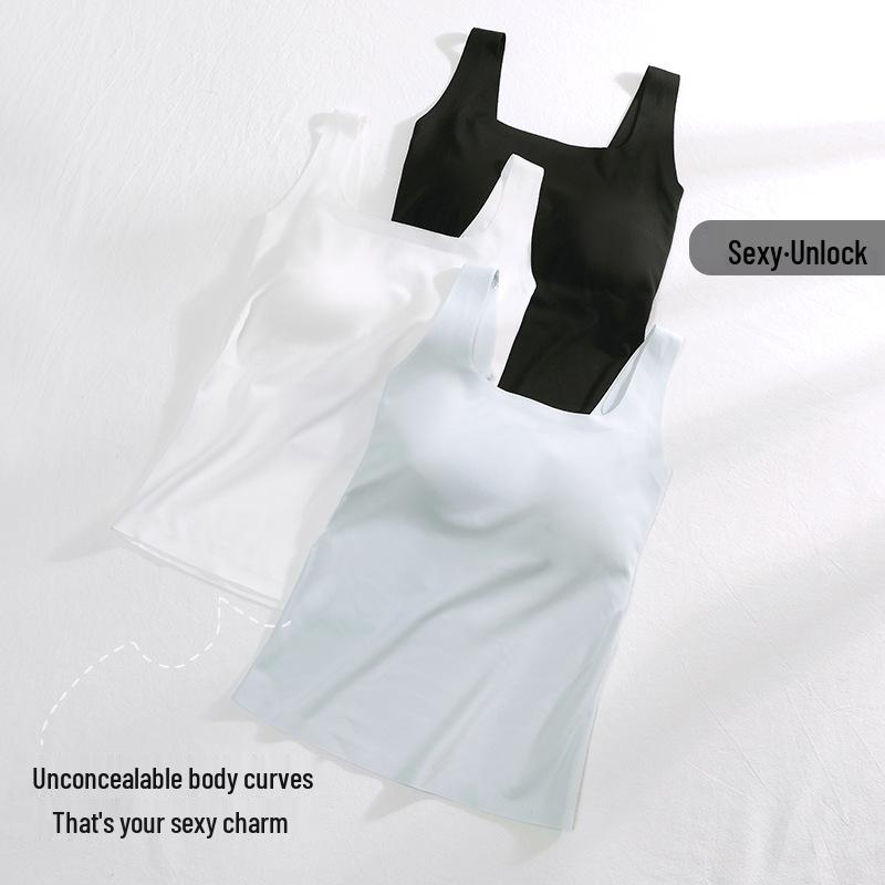 Square Neck Seamless Camisole with Chest Pads: Comfortable, Wide Strap, Fixed Cups, Beautiful Back Design for Women.