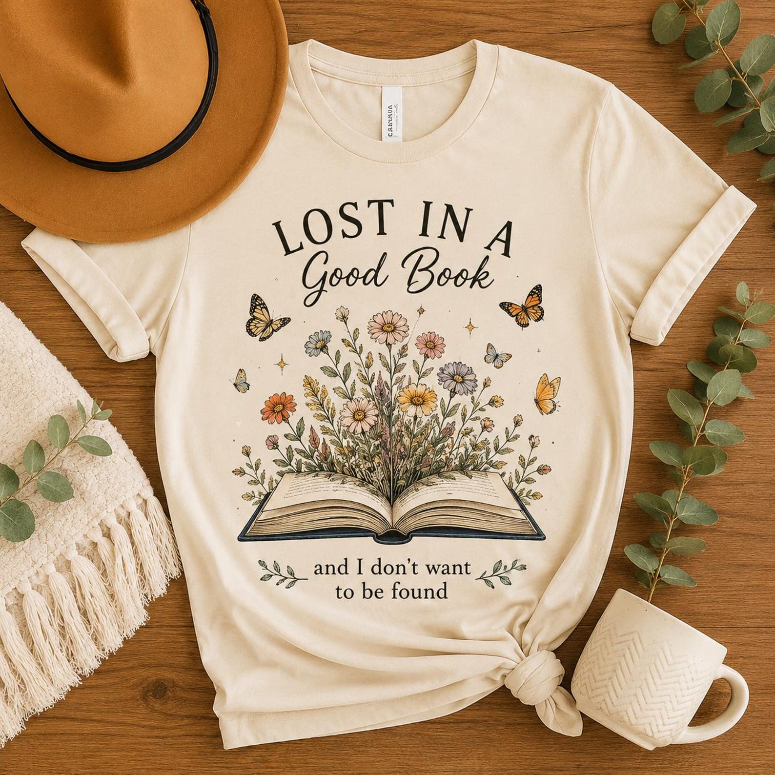 Lost in a Good Book T-Shirt | Book Lover Floral Butterflies S