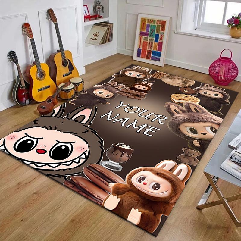 Custom Labubu Mat Personalized Name, Polyester Washable Indoor Entryway Rug, Gift for Christmas, Easter, Thanksgiving Day