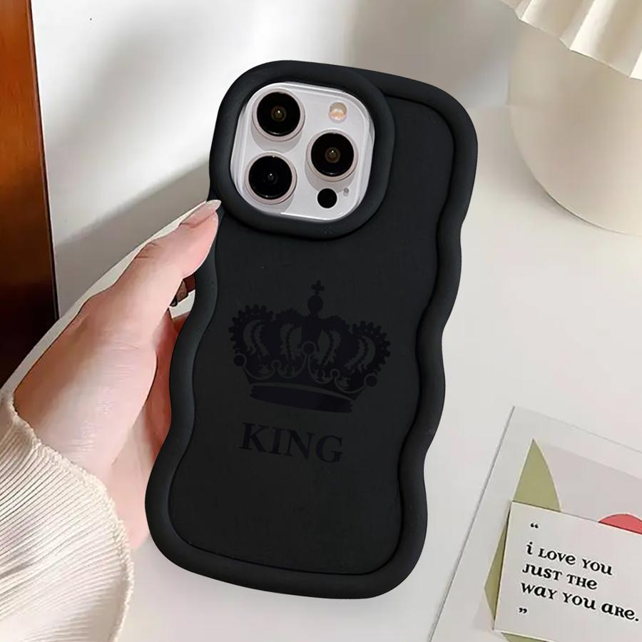 Soft Phone Cover Case for iPhone 15 Plus XR 13 11 8 14 16 Pro Max 17 Air 12 Crown Queen King Letter