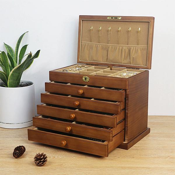 WTEMPO Solid Wood Jewelry Box Storage Box with Lock Antique Style Large Capacity Chinese Style Multi-layer Household Jewelry Box