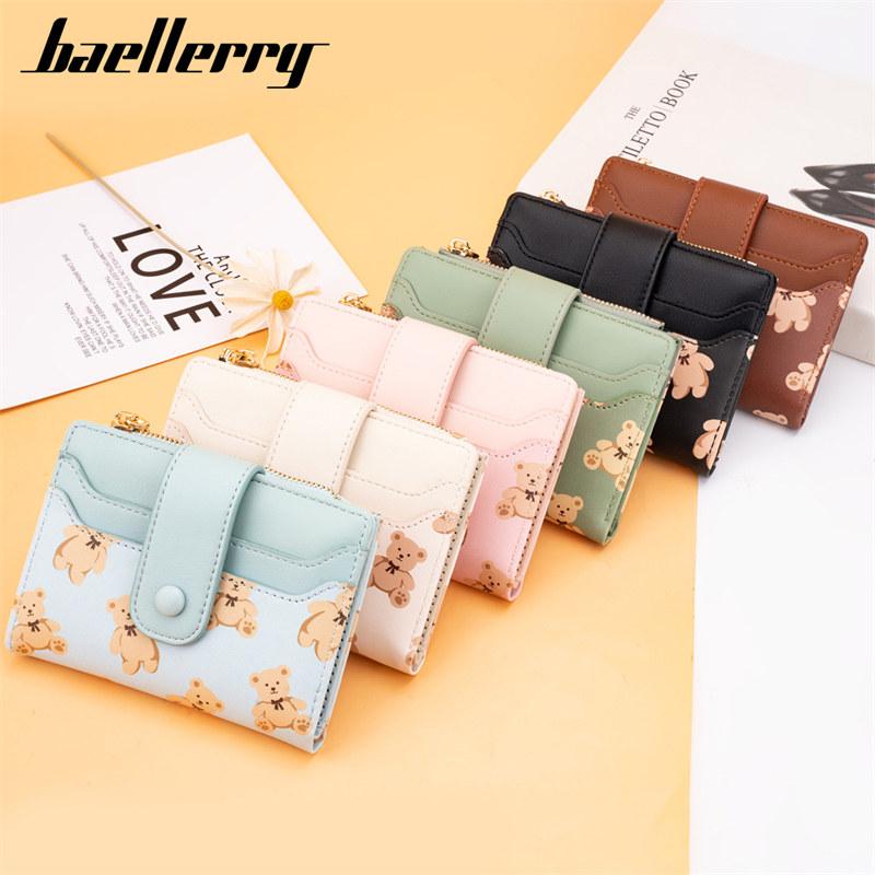 Baellerry Women Fashion Card Holder Cute Bear Print Mini Purse for Ladies Zipper Money Bags Coin Purses Wallets
