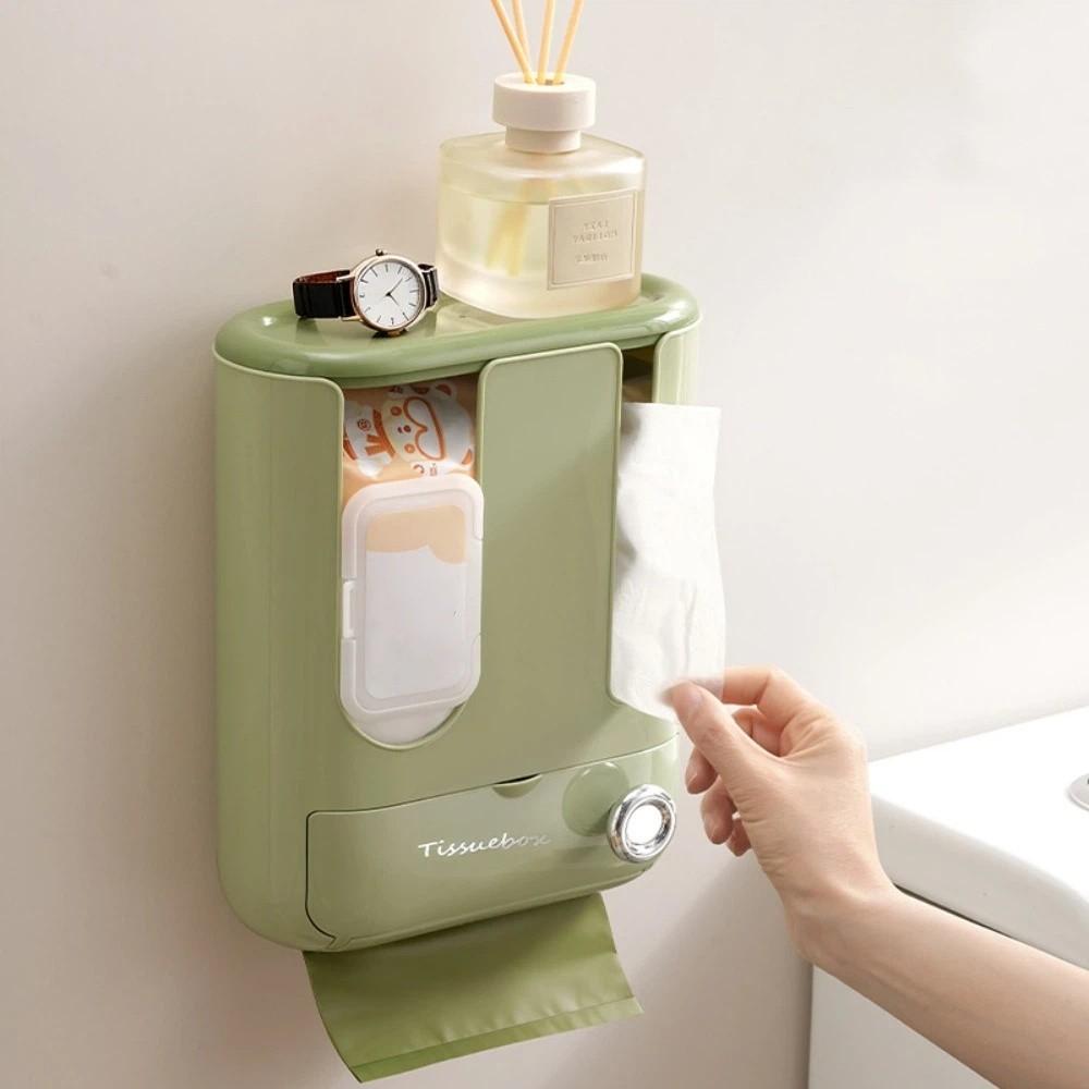 3 In 1 Wall Mounted Tissue Box Space Saving Plastic Wet Wipe Storage Box Thickened Large Capacity Garbage Bag Storage Rack