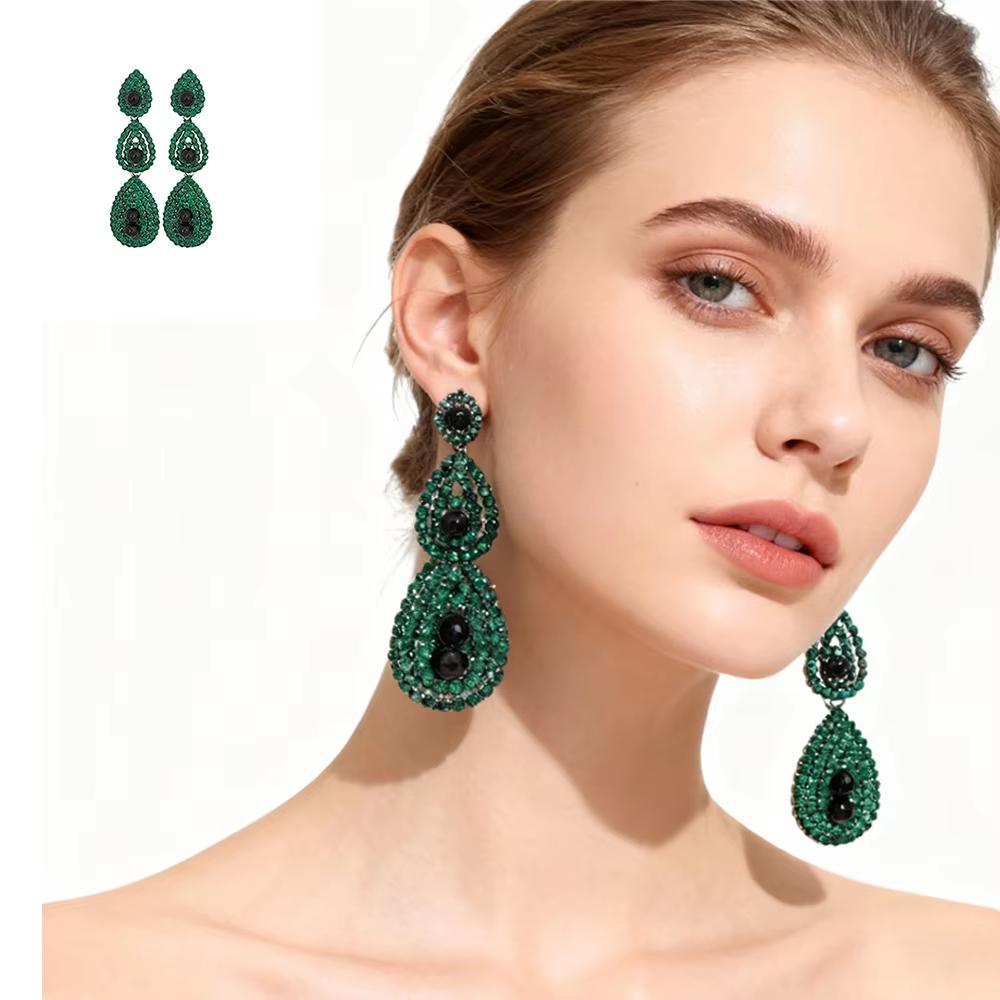 PESENAR 1920s Style Green Crystal Pearl Drop Earrings for Flapper Costume and Vintage Gatsby Accessory