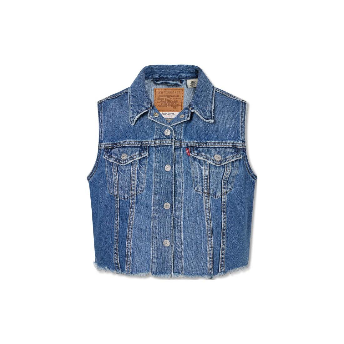 

Levis Вареный Винтажный Джинсовый Жилет с Одинарным Воротником Женские жилеты Синий A4855-0000 S