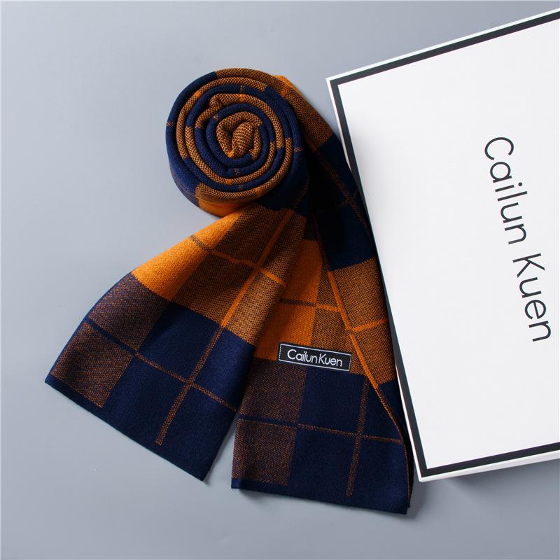 2026 New Men's Wool Plaid Scarf – Trendy Knitted Korean Style, Versatile and Warm Winter Accessory