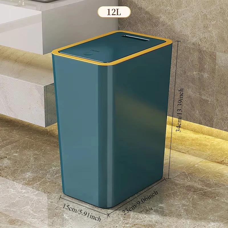 Garbage Bin with Lid Large Capacity Semi Automatic Trash Can Toilet Living Kitchen Bedroom Press Plastics Trash Bin Home Supply