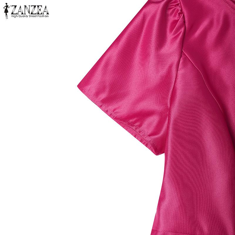 ZANZEA Women Casual Round Neck Summer Short Sleeve Satin Dress