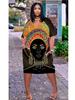 2026 digital printing cross-border temperament commuter skirt pullover V-neck dress