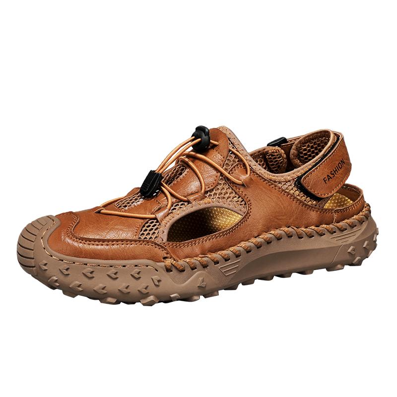 Fashion Brown Size 48 Summer Men Sandals Genuine Leather Mens Casual Shoes Outdoor Sandals for Men Beach Shoes Roman Handmade Mesh