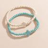 European and American Jewelry, Ethnic Style Cross Turquoise Beaded Bracelet Women, Retro Two-piece Bracelet Set
