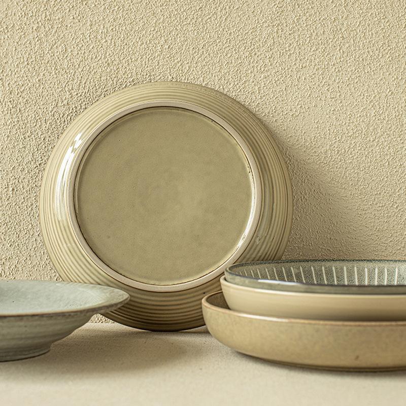 Japanese Retro Versatile Household Deep Plate Set High Value Ceramic Thickened Vegetable Plate Salad Plate Breakfast Plate Tableware Plate