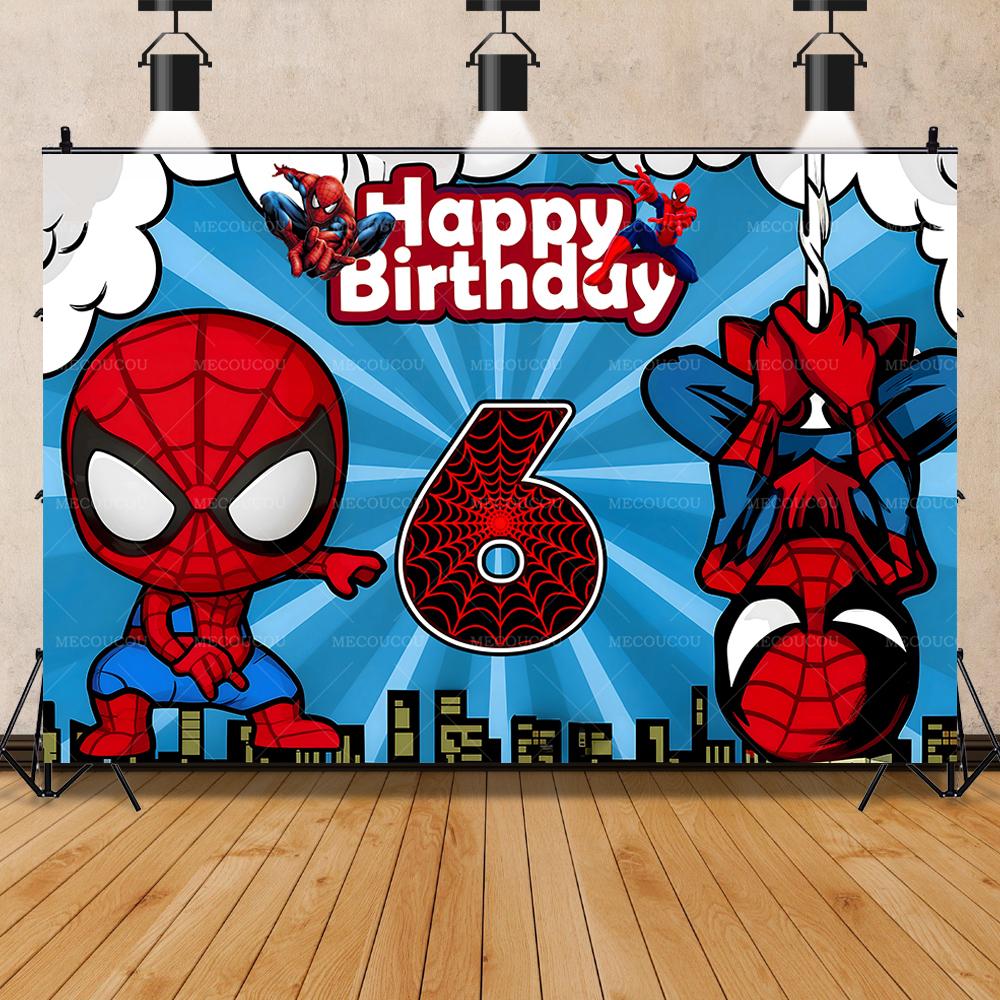 Cartoon spiderman theme background with age coding children boy birthday party decoration firstyear arrangement background props