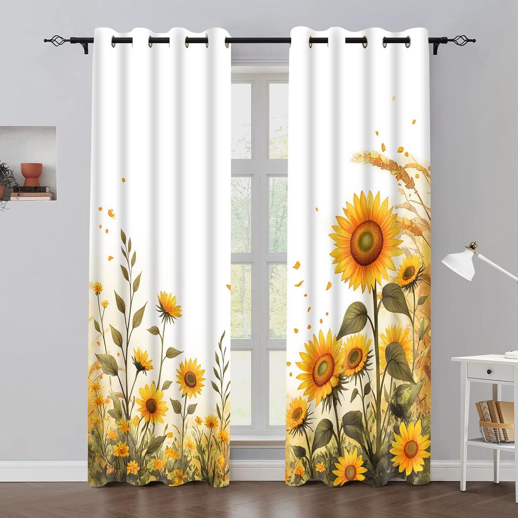 Sunflower Curta Floral Autumn Fall Yellow Sunflower Kitchen Curtain Summer Rustic Farmhouse Country Botanic Thanksgiving Boho Retro Blackout Drapes