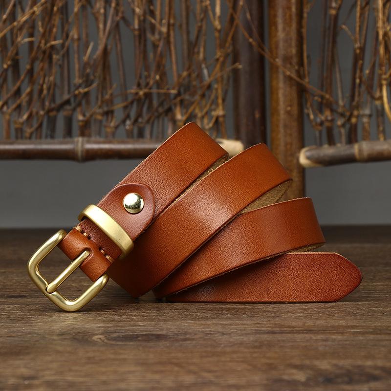Women's Thin Belt Women's Pure Cowhide Retro and Fashion All-Matching Casual Jeans Belt
