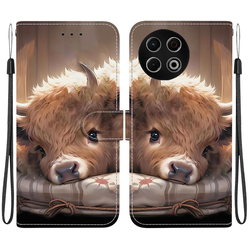 Handmade PU Leather Flip Case for Tecno Spark 30 / Spark 30 Pro Anti-Slip Shockproof Cover with Wrist Strap & Heart/Rose Cat Designs