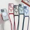 Crossbody Necklace Lanyard Magnet For Magsafe Wireless Charging Case For iPhone 17 16 15 13 12 11 14 Pro Max Plating Clear Cover