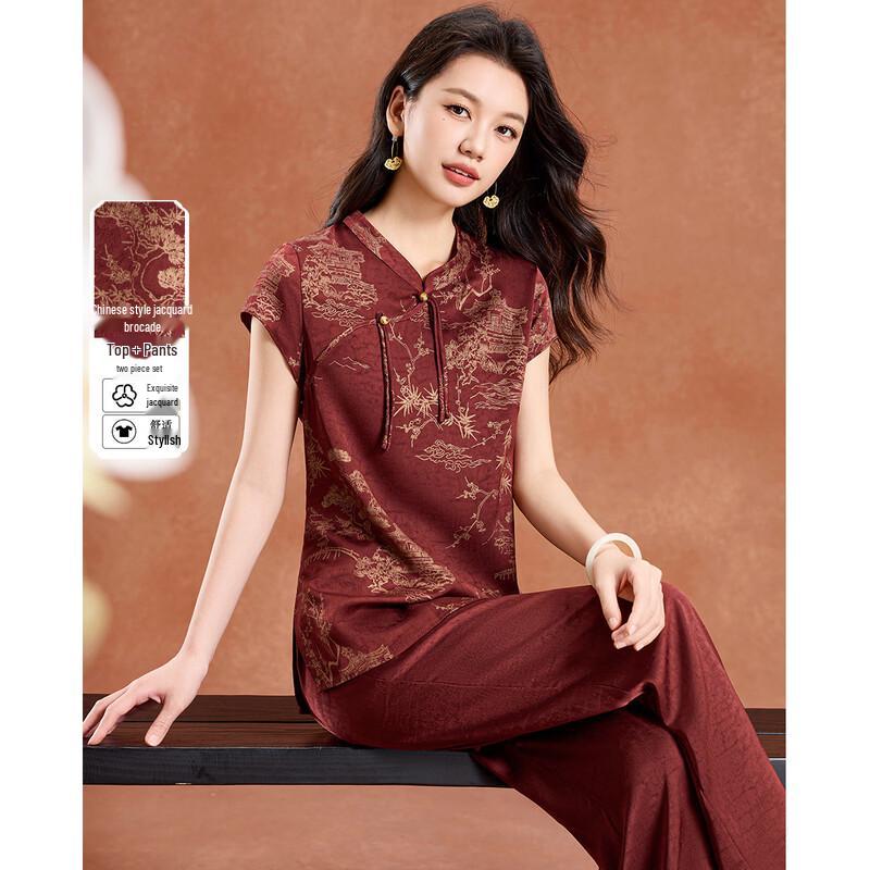 Women s Chinese Style Floral Two-Piece Set L
