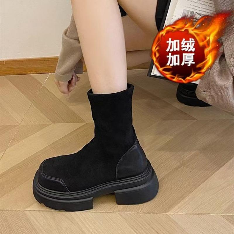 Platform Short Boots Women's Shoes New Early Autumn Elastic Thin Boots Retro Martin Boots Chelsea Boots