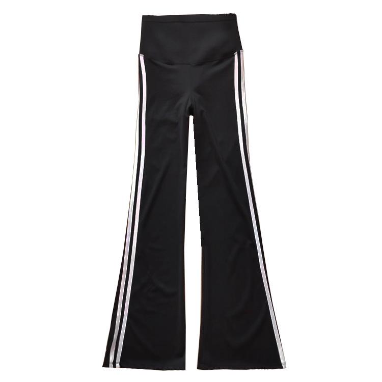 Plus Size High Waist Shark Flare Pants with White Stripe - Women's Spring Slimming Long Pants
