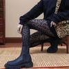 Schwarz Leopard Muster Sexy Retro Jacquard Strumpfhose Hohe Strümpfe Extra Lange Beinwärmer Für Damen