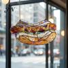 Lightweight Window Ornaments Hot Dog Stained Glass Acrylic Suncatcher, Colorful Retro Hanging Ornament with Modern Shop Soft Furnishings Metal Chain,