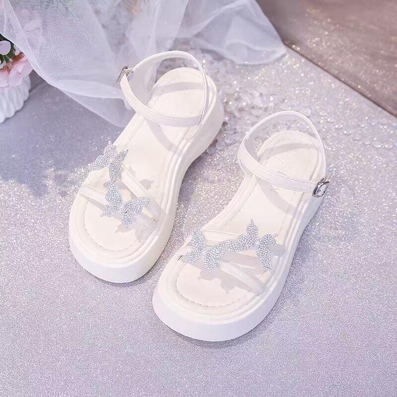 Fashion Crystal Butterfly Women Flats Platform Sandals Casual Shoes Fashion Summer Slippers Luxury 2025 New Trend Open Toe Woman Zapatos