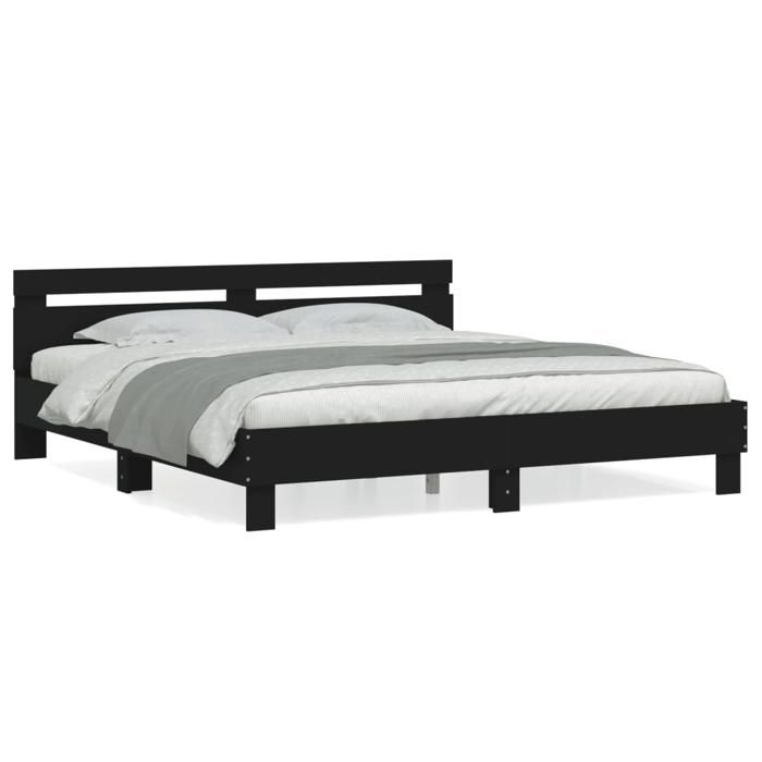 VidaXL Bed Frames with Headboard, Double Bed with Slat Base, Adult Bed, Bedroom Furniture, Modern, Black 180x200 3207400