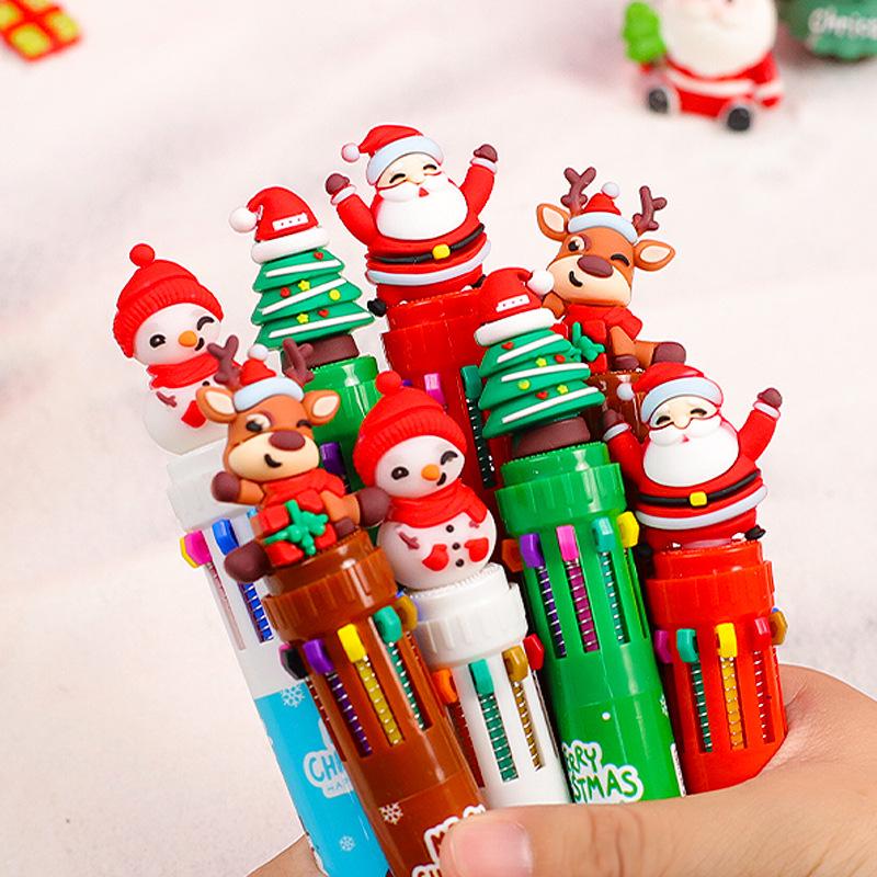 Christmas 10-Color Gel Pen Set for Creative Journaling - Cartoon Design for Students
