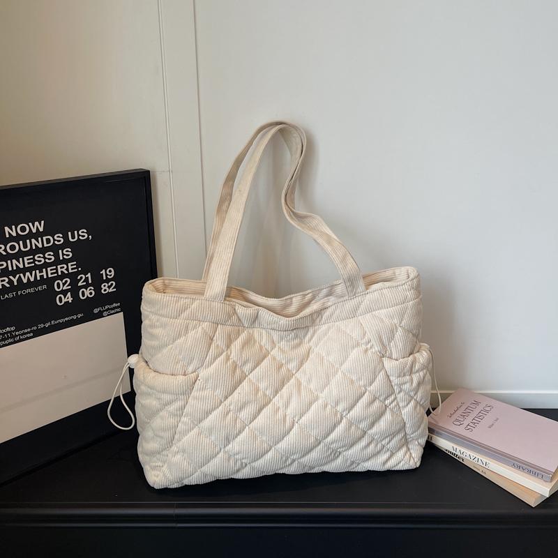 Corduroy Tote Bag Women's Commuter Handbag Large Capacity Shoulder Bag