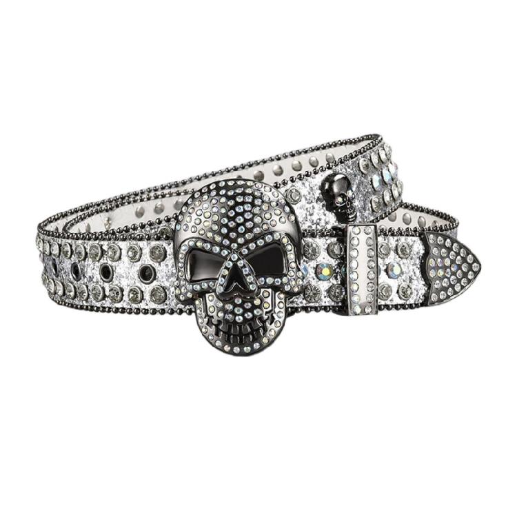 Elegant Crystal Belt Woman Elegant Skull Studded Waiststrap Goth Decorative Belt
