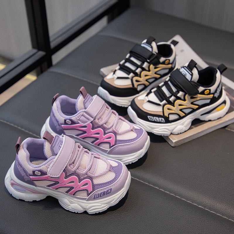 2025 spring dad shoes children's sports shoes Velcro open and close mesh breathable running shoes lightweight, non-slip and wear-resistant
