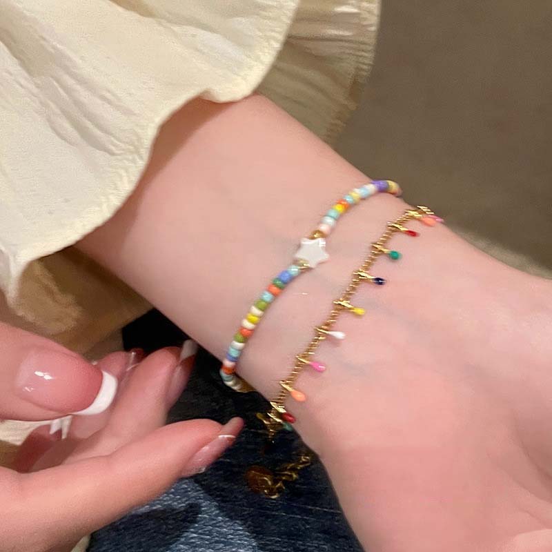 New Korean Colorful Crystal Beaded Bracelet for Women Elegant Sweet Handmade Woven Chain Bracelet Jewelry Accessories