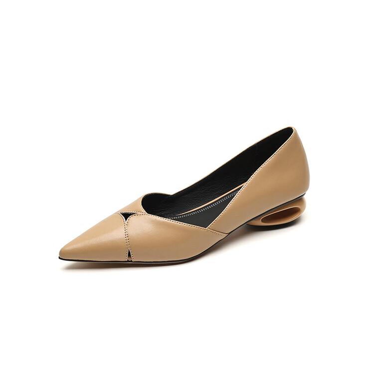 

Fashion NEW Spring/Summer Women Pumps Pointed Toe Chunky Heel Shoes Split Leather Shoes for Women Elegant Beige Hollow Ladies Shoes 40 абрикосовый
