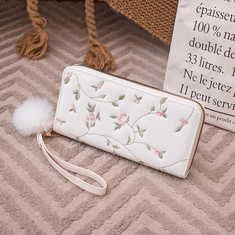 Embroidery Wallet Summer New Fashion Simple Women's Clutch Bag Hairball Wallet Card Bag One Piece