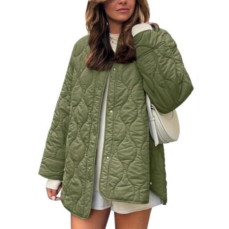 

Lightweight Quilted Puffer Jacket Women Winter Casual Button Down Coat Long Sleeve Padded Outerwear with Pockets 2XL