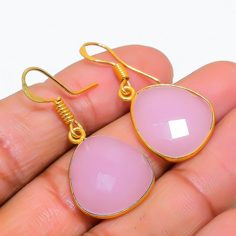 

Pink Chalcedony Gemstone 925 Solid Sterling Silver Jewelry Earring 1.38 GK-5817