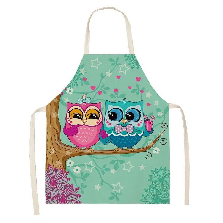 Colorful Owl Pattern Fashionable Ins Style Apron Adult Sleeveless Kitchen Home Baking Waist Bib