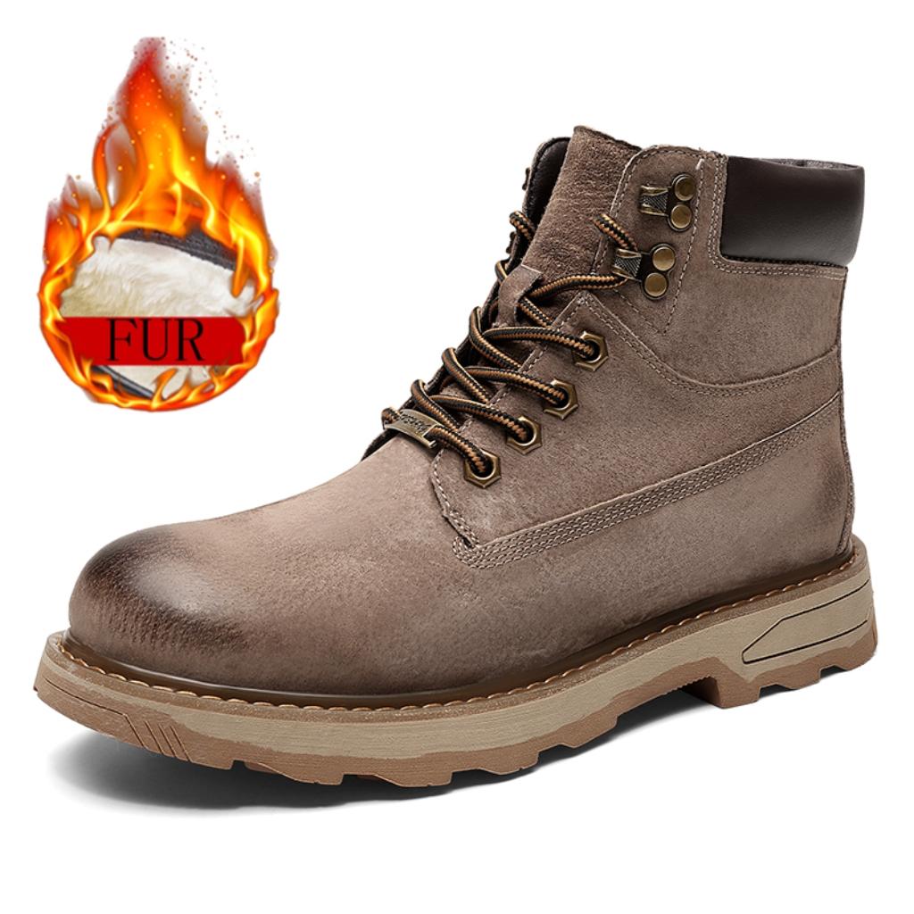 

2024 Новые зимние кожаные ботинки по щиколотку, мужские ботинки, удобные ботинки для активного отдыха, классический дизайн, ретро, мужские, бархатные, повседневные зимние ботинки 44