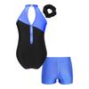 Mädchen ärmellos Strasssteine Patchwork Trikot Haarreif V-Ausschnitt Bundshorts Tanz Gymnastik Set