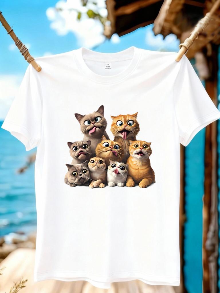 Jydx188pet Cat Printing Plus Size Unisexs Round Neck Tshirt Summer Casual Street Fashion Unisexs Wild Shortsleeved Tshirt